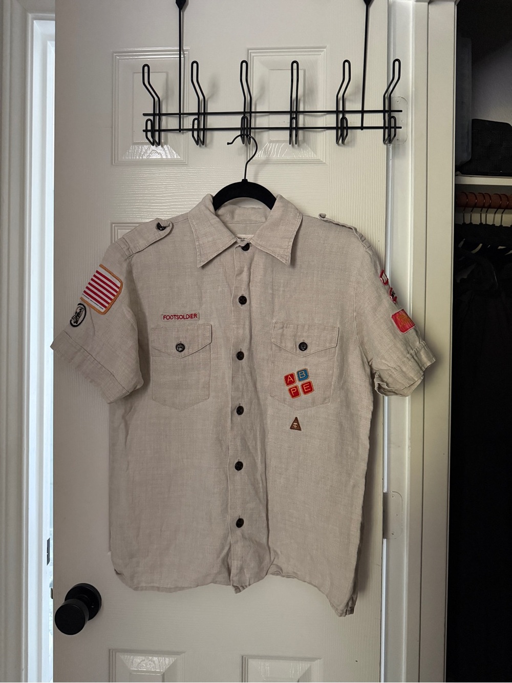 Vintage Bathing Ape BAPE Beige Short-Sleeve Button-Down with Patch Details